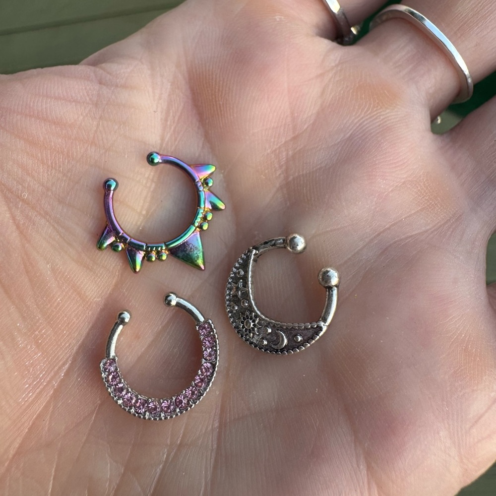 Set of 3 faux septum rings